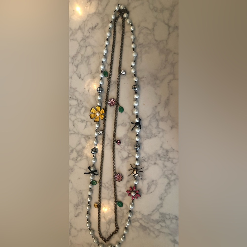 Betsey Johnson pearl,flower and bug necklace